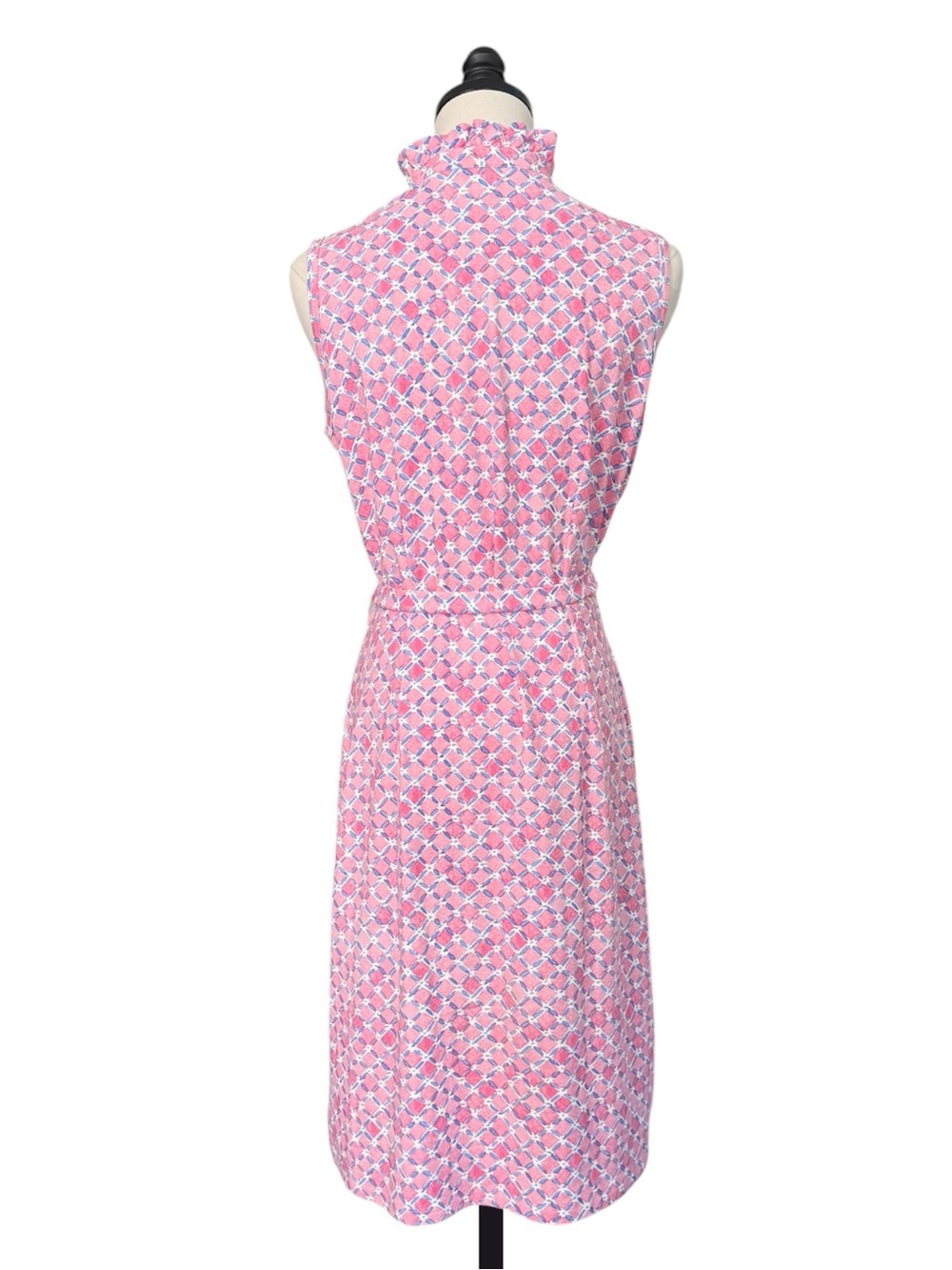 J McLaughlin Doris Ruffle Neck Dress in Pink Geo | MEDIUM - Picture 4 of 9
